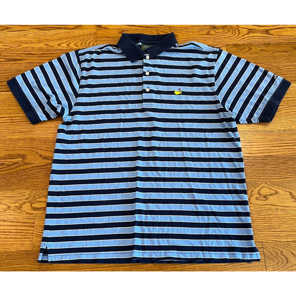 Masters Collection Golf Polo Shirt Mens Size‎ L Blue Striped 100% Pima Cotton